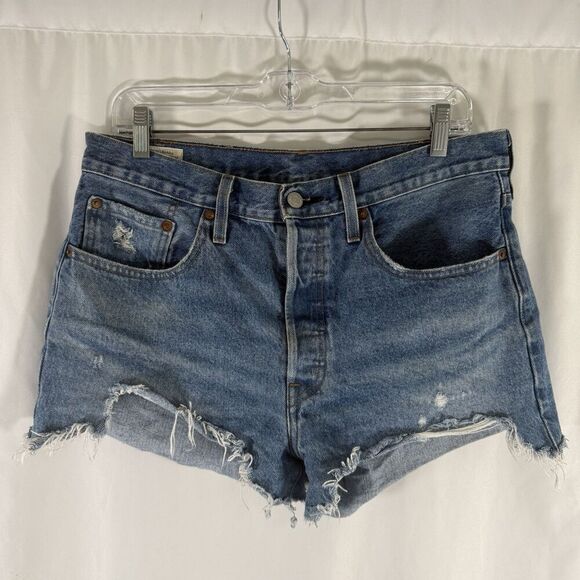 Levi's Pants - Levis 501 Button Fly Shorts Womens 31 Medium Wash Blue Denim Cut Off 100% Cotton